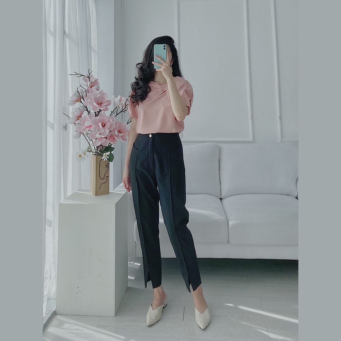 Quần công sở nữ cạp cao ống xẻ thời trang Eden - Q014