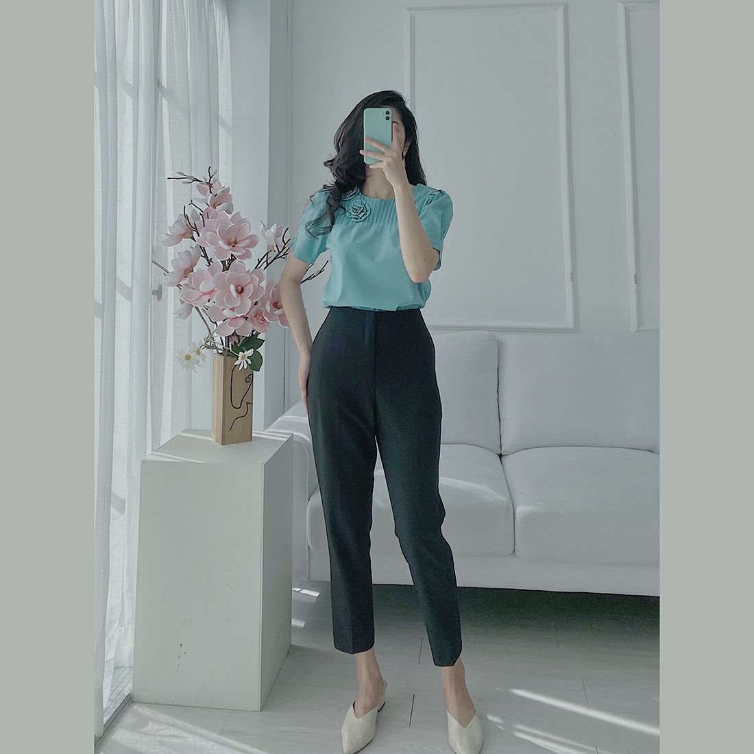 Quần tây công sở nữ baggy thời trang Eden lưng trơn - Q009