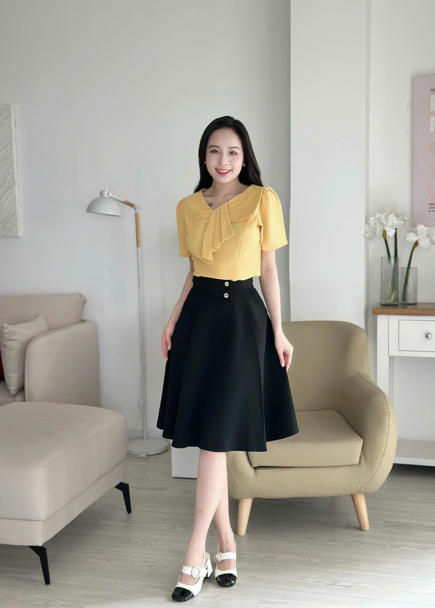 Áo kiểu công sở nữ tính form eo cổ lệch cách điệu thời trang Eden - ASM255