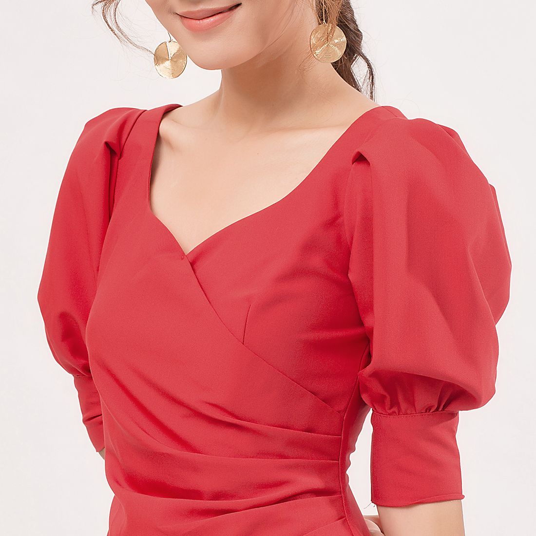 Váy đầm chữ a Thời trang Eden xếp li eo tay phồng - D392