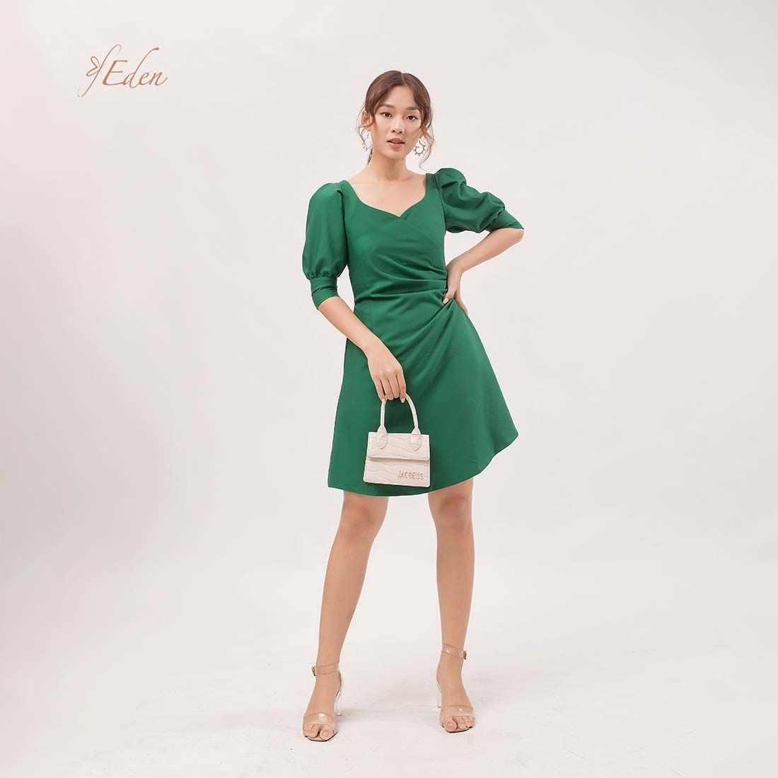 Váy đầm chữ a Thời trang Eden xếp li eo tay phồng - D392