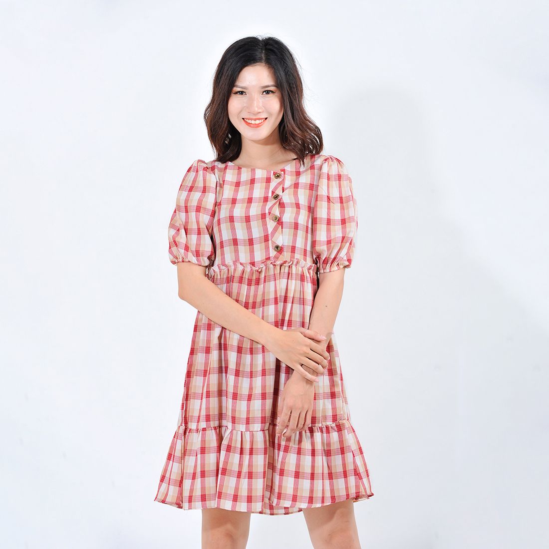 Váy bầu babydoll cam cổ nơ VS486