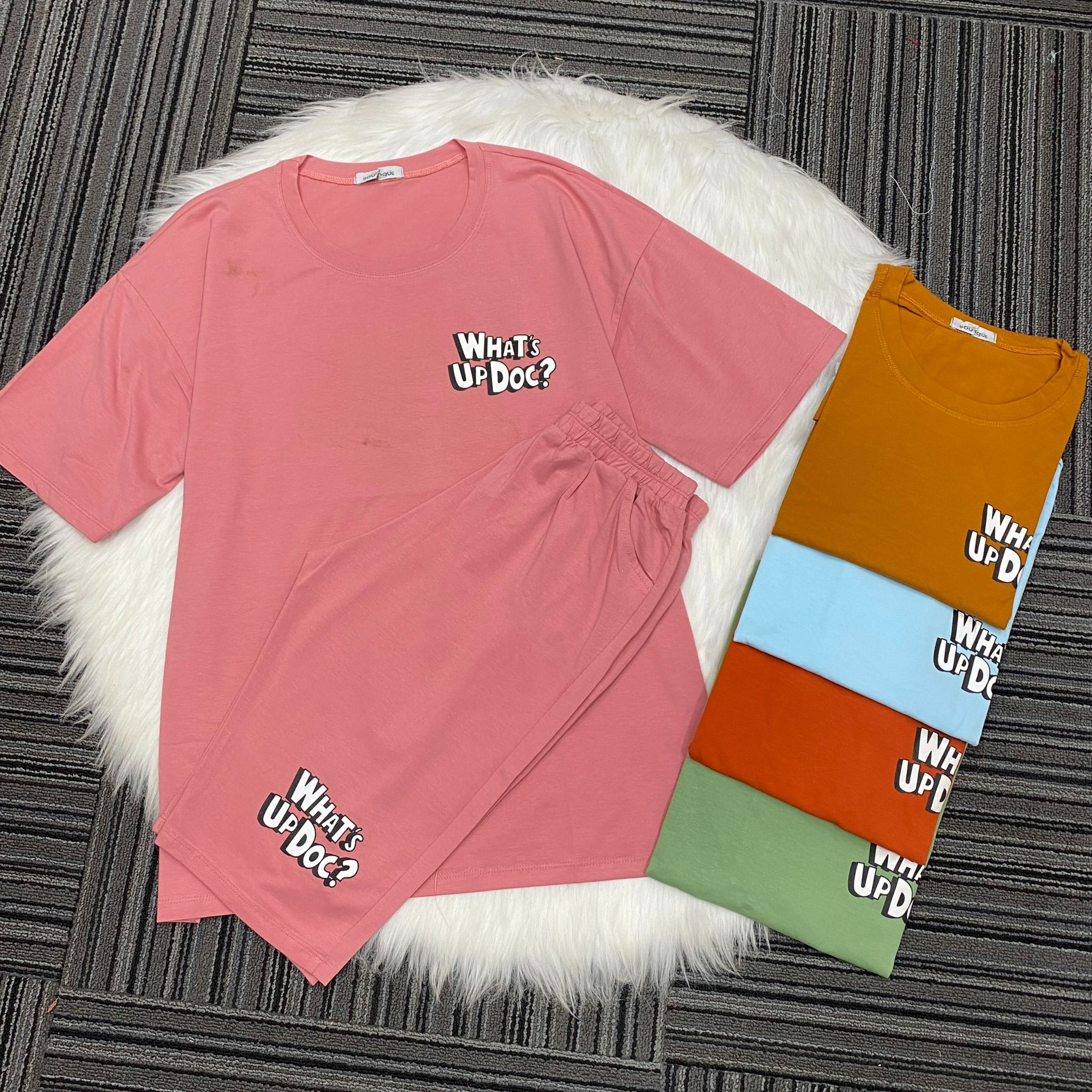 (Phom dưới 65kg) Đồ bộ nữ Eden phom rộng thun cotton in hình - DB014