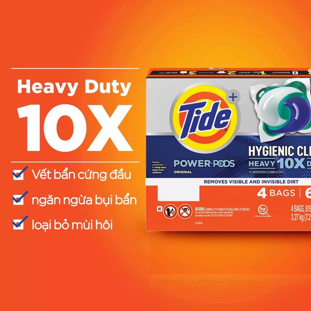 Viên giặt Tide Laundry Hygienic Clean Heavy 10X Duty Powder Pods của Mỹ