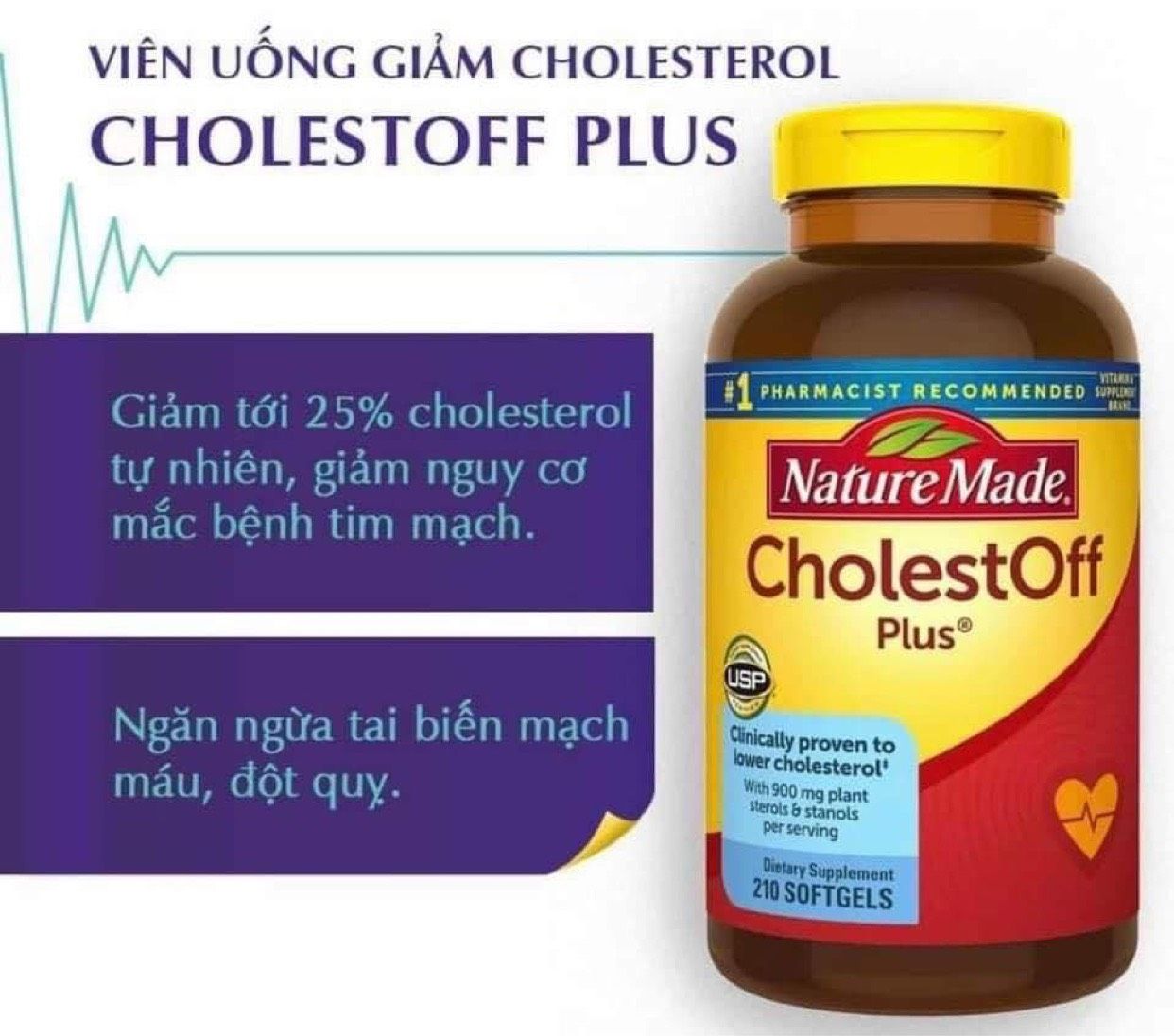 Viên uống giảm cholesterol trong máu Nature Made Cholestoff Plus