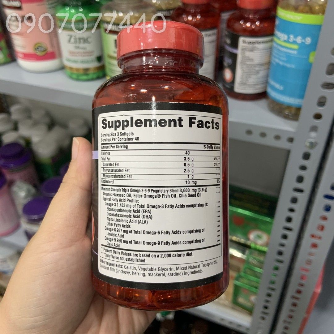 Viên uống hỗ trợ tim mạch Puritan's Pride Maximum Strength Triple Omega 3-6-9