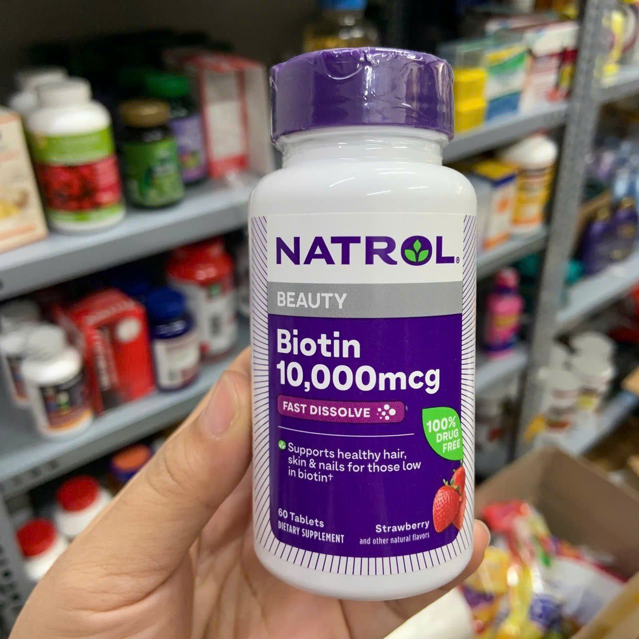 Viên uống/ ngậm hỗ trợ mọc tóc và chống rụng tóc Natrol Biotin Beauty 10,000mcg