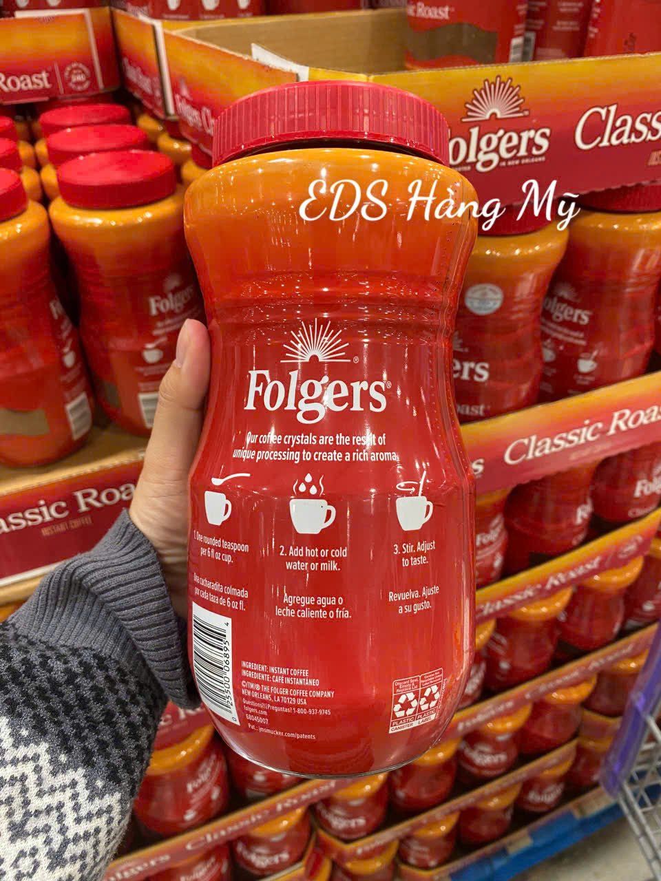 Cà phê hòa tan nguyên chất Folgers Classic Roast Instant Coffee
