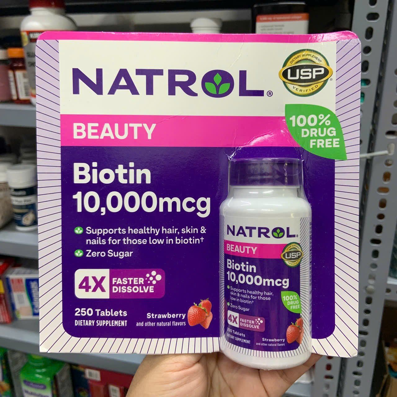 Viên uống/ ngậm hỗ trợ mọc tóc và chống rụng tóc Natrol Biotin Beauty 10,000mcg