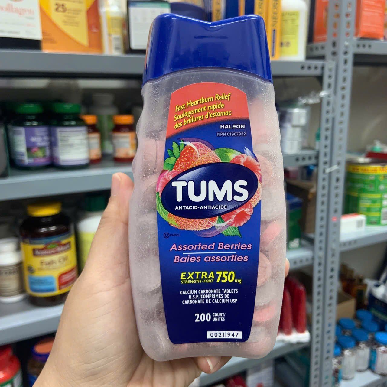 Viên ngậm, nhai giảm đau dạ dày Tums Antacid Extra Strength