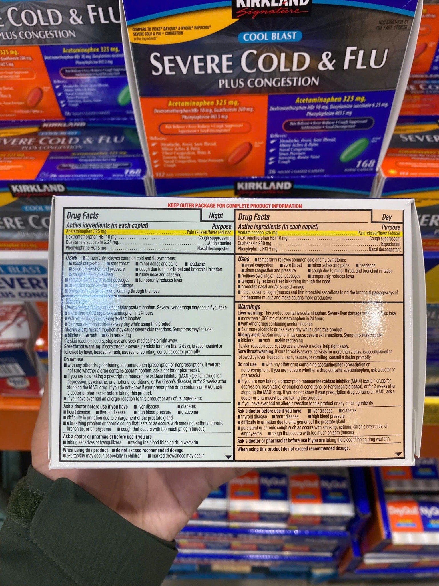 Viên uống trị cảm lạnh và cúm Kirkland Signature Cold & Flu Multi-Symptom Daytime & Nighttime
