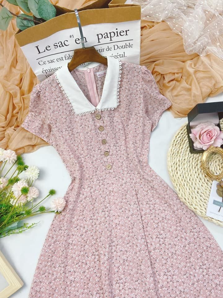 Váy hoa nhí trắng sát nách cổ vuông cho bé gái  Little Nem