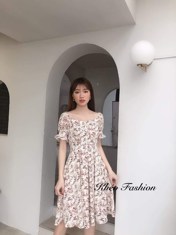 CAM KẾT Y HÌNHCÓ VIDEO Đầm hoa nhí vintage váy hoa nhí cổ vuông