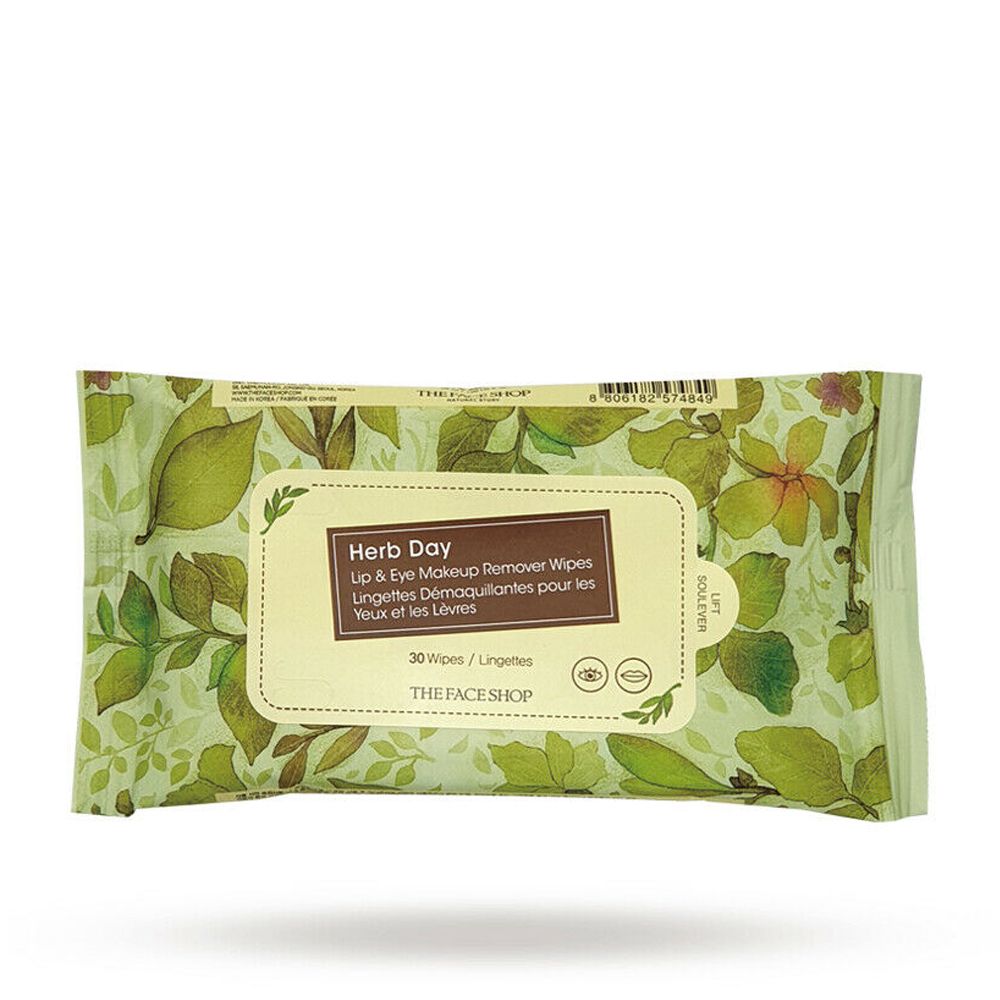  Khăn Giấy Tẩy Trang Vùng Mắt Và Môi THEFACESHOP HERB DAY LIP&EYE REMOVER WIPES (30pcs) 