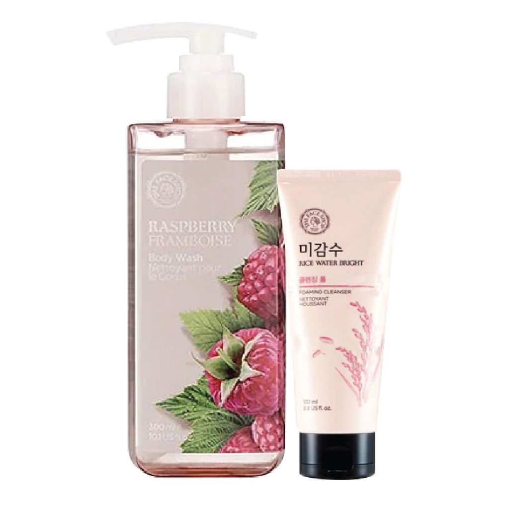  (Gift) 1 Gel Tắm Chống Lão Hóa RASPBERRY BODY WASH & 1 (GWP) Sữa Rửa Mặt Làm Sáng Da THEFACESHOP RICE WATER BRIGHT CLEANSING FOAM 