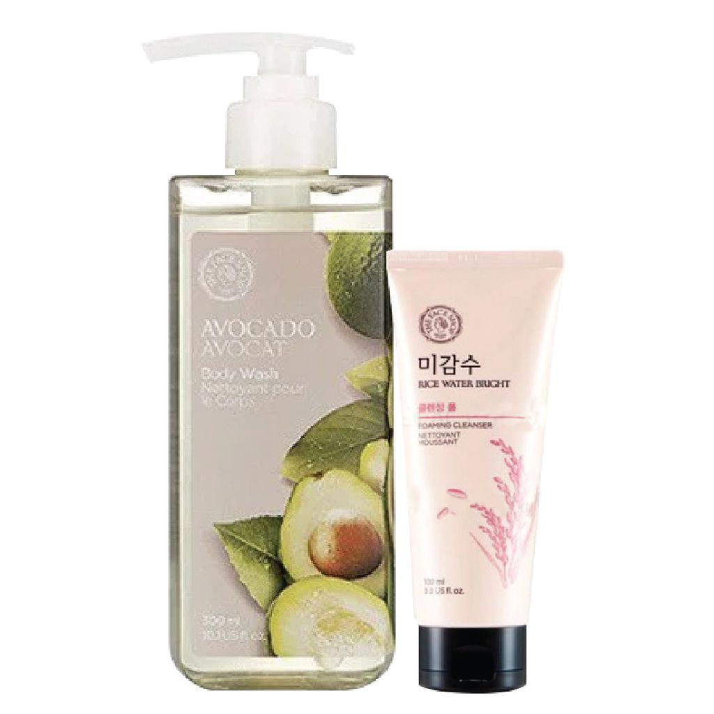  (Gift) 1 Gel Tắm Cung Cấp Ẩm AVOCADO BODY WASH & 1 (GWP) Sữa Rửa Mặt Làm Sáng Da THEFACESHOP RICE WATER BRIGHT CLEANSING FOAM 