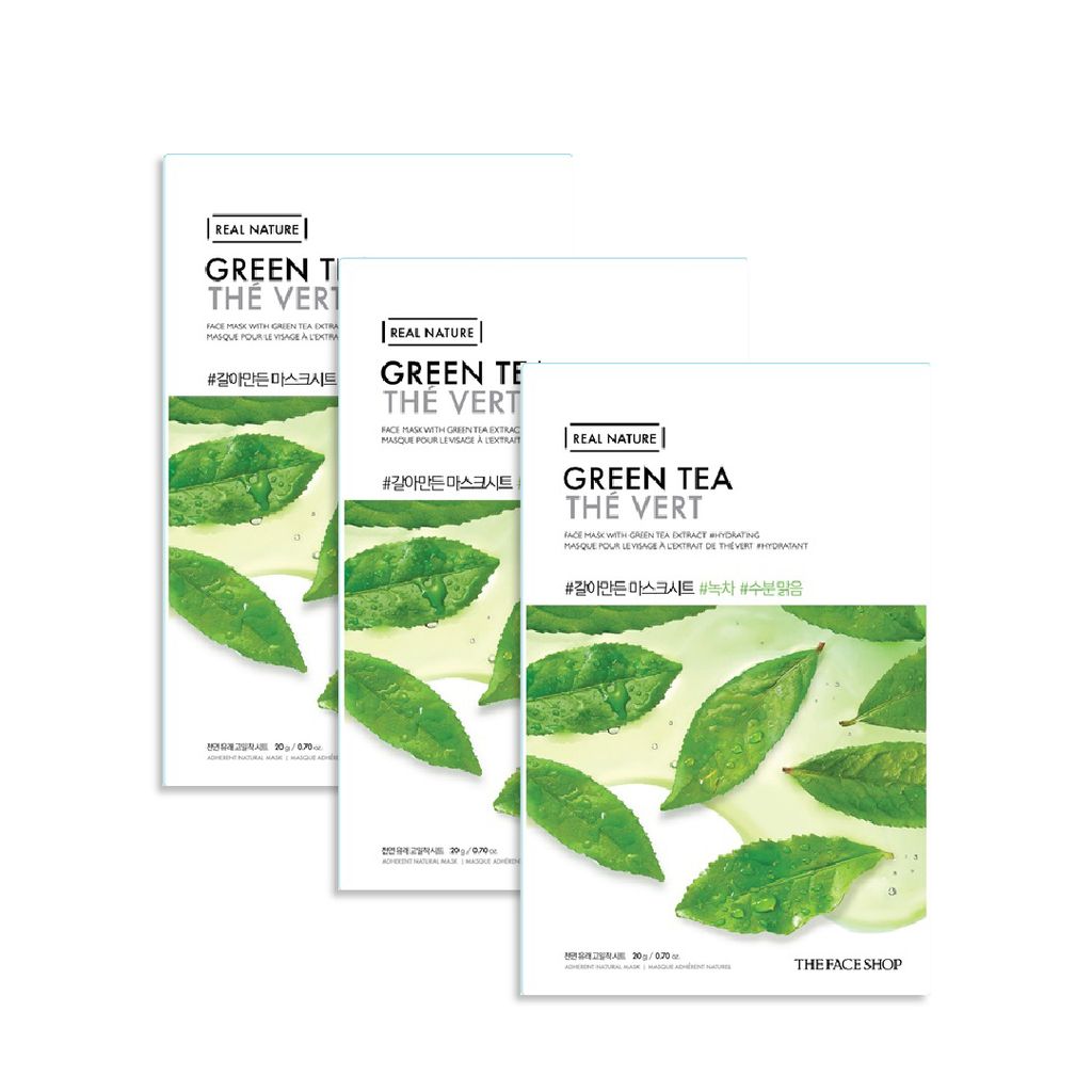  (Gift) Combo 03 Mặt Nạ Giấy Thanh Lọc Da REAL NATURE GREEN TEA 20g 