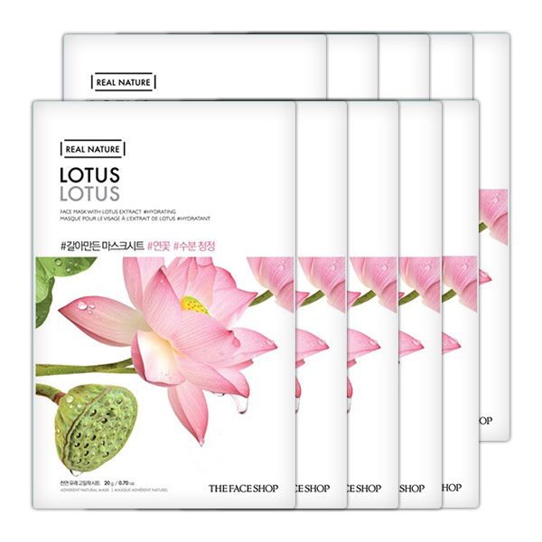 Máº·t náº¡ cung cáº¥p nÆ°á»›c, sÃ¡ng há»“ng da THEFACESHOP REAL NATURE LOTUS FACE MASK (SET 10PCS)