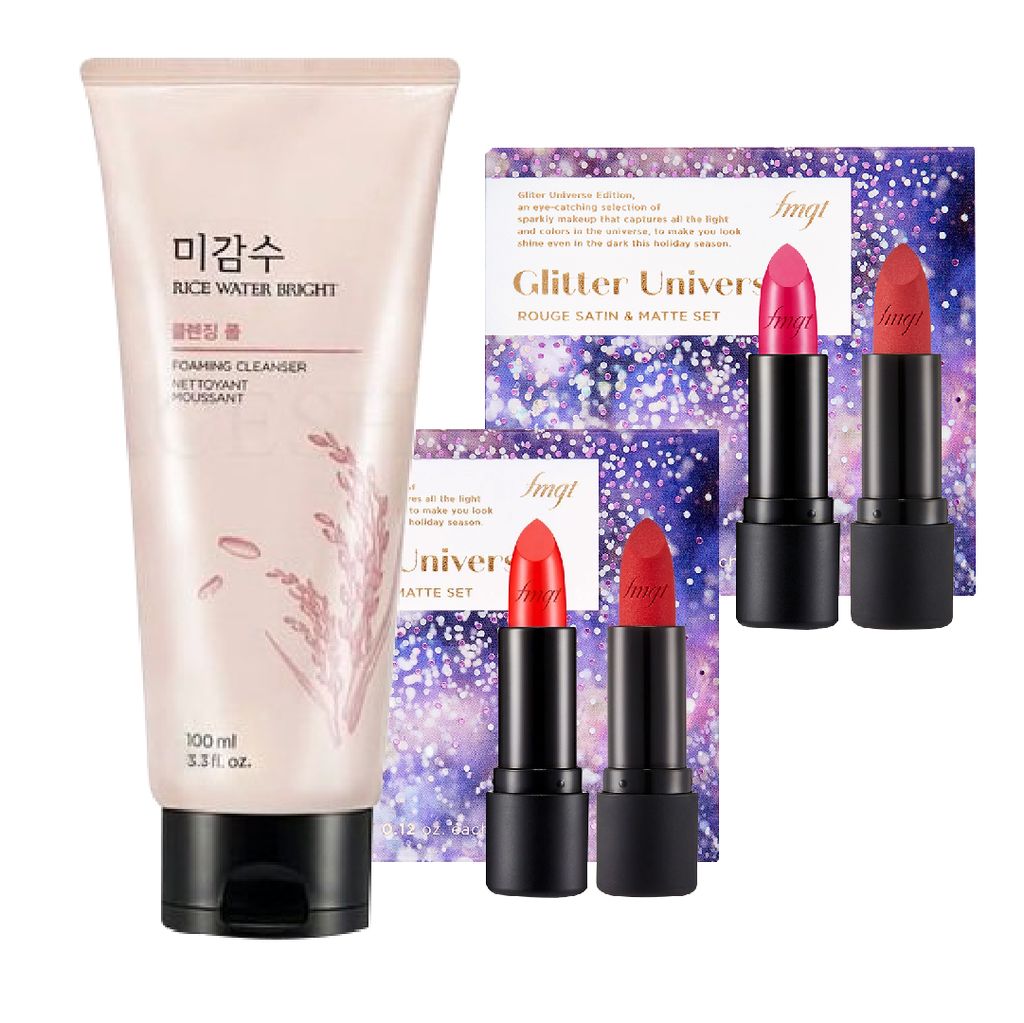  Combo Bộ Son Thỏi ROUGE SATIN & MATTE SET 02 PINK UNIVERSE (3,6gx2) (1 bộ son set 02 pink, 1 bộ son set 01 red, 1 sữa rửa mặt gạo 100ml) [Không đổi trả, HSD đến tháng 04/2023] 