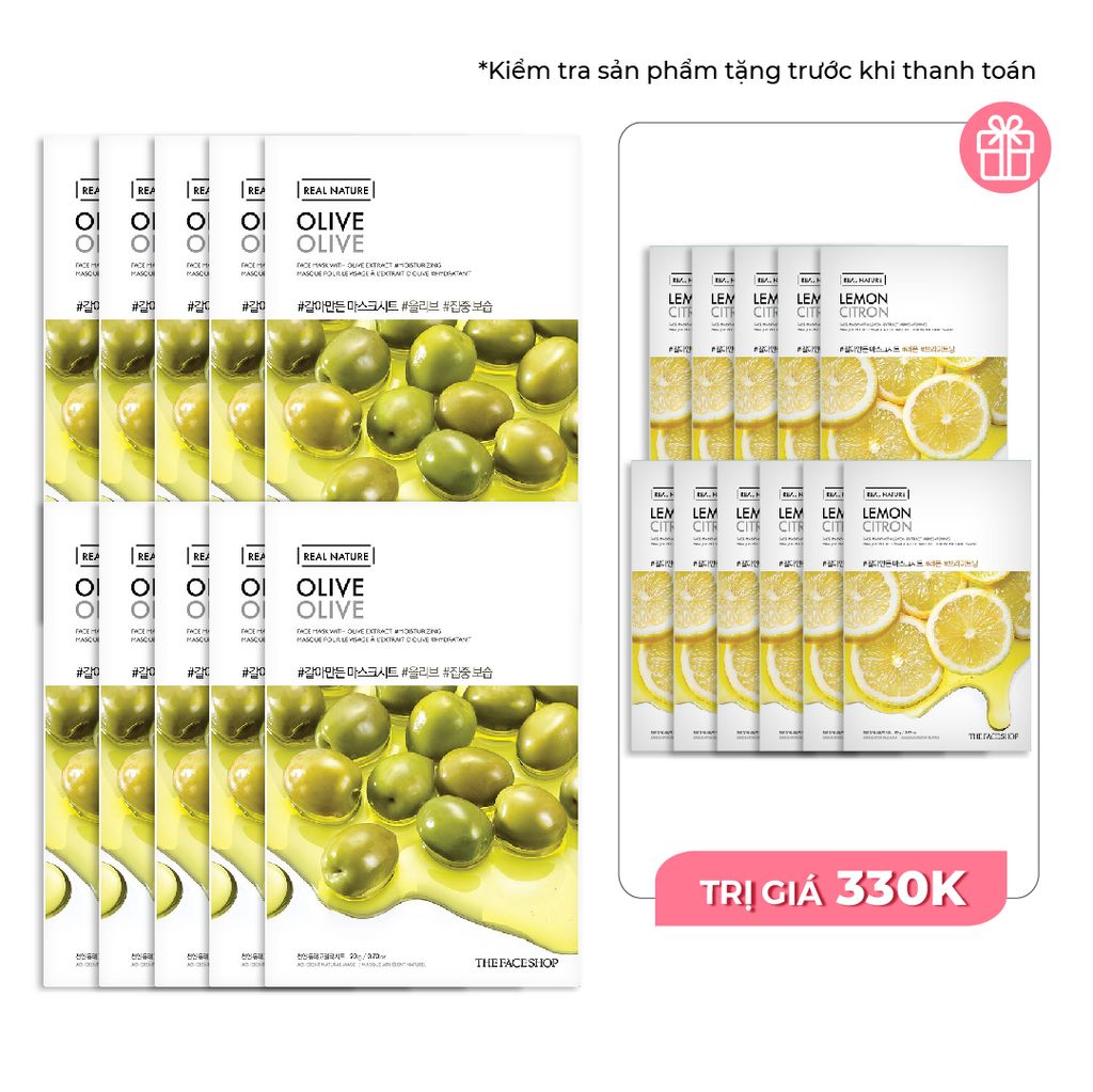  Combo 10 Mặt Nạ Giấy Cung Cấp Ẩm Tối Ưu THEFACESHOP REAL NATURAL OLIVE FACE MASK 