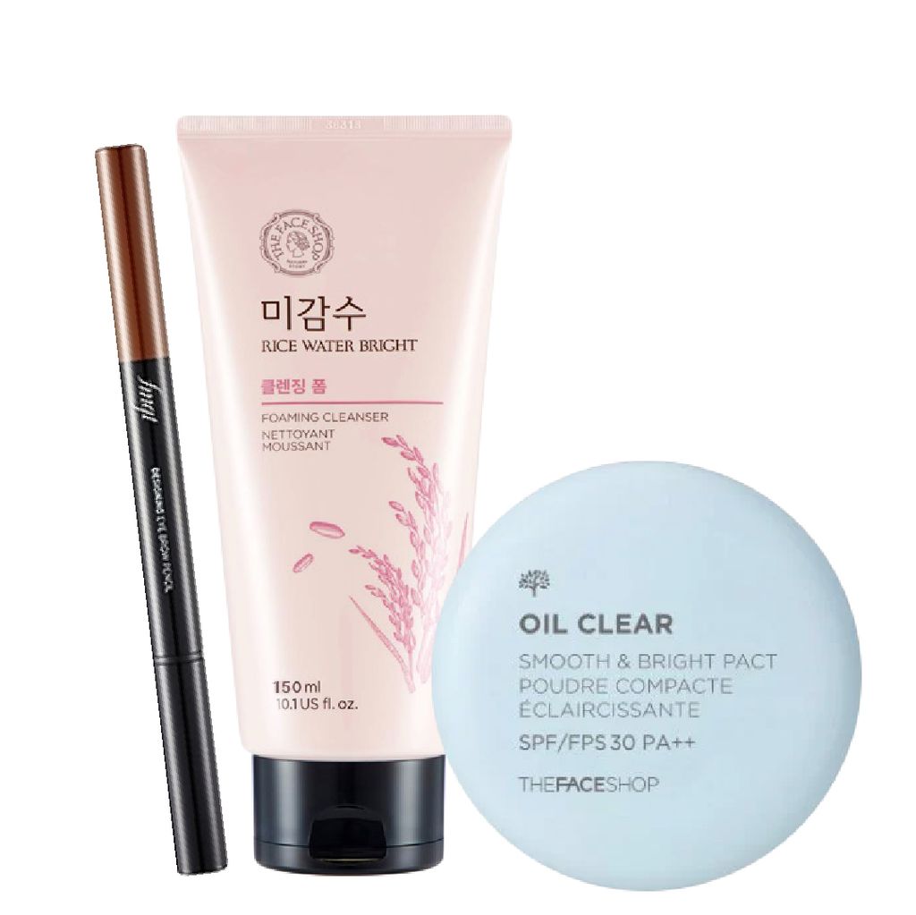  (Gift) 1 Chì Chân Mày THEFACESHOP DESIGNING 03 BROWN + 1 Phấn Phủ THEFACESHOP OIL CLEAR + (GWP) Sữa Rửa Mặt Làm Sáng Da THEFACESHOP RICE 