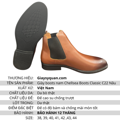 Giày Boots Nam Chellsea Boots Classic C22 Nâu