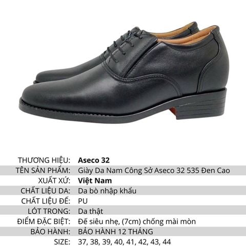 Giày Da Tăng Chiều Cao giúp phái mạnh tăng 7cm Mã 535A-CAO màu đen, đế PU chống mài mòn tốt