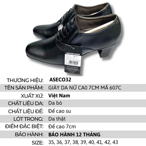 Giày Da Nữ Cao 7cm Mã 607C Chất Liệu Cao Cấp Êm Chân (Giày Sĩ Quan Nữ)