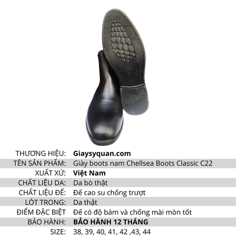 Giày boots nam Chellsea Boots Classic C22