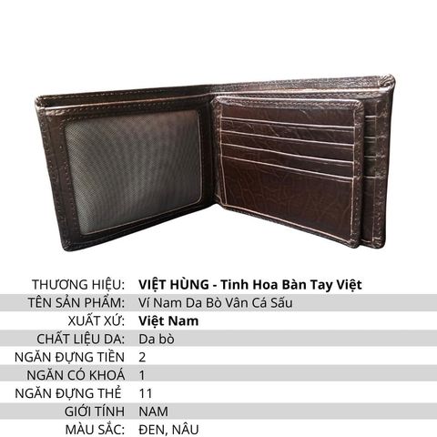 Bóp nam da bò- ví nam da thật vân cá sấu phong cách thời trang