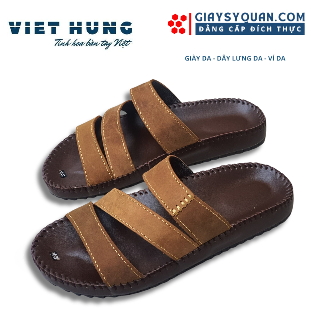 Dép Da Bò Quai Chéo- 105Nau Đế Và Quai Khâu Thủ Công Chắc Chắn Bền Đẹp