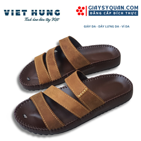 Dép Da Bò Quai Chéo- 105Nau Đế Và Quai Khâu Thủ Công Chắc Chắn Bền Đẹp