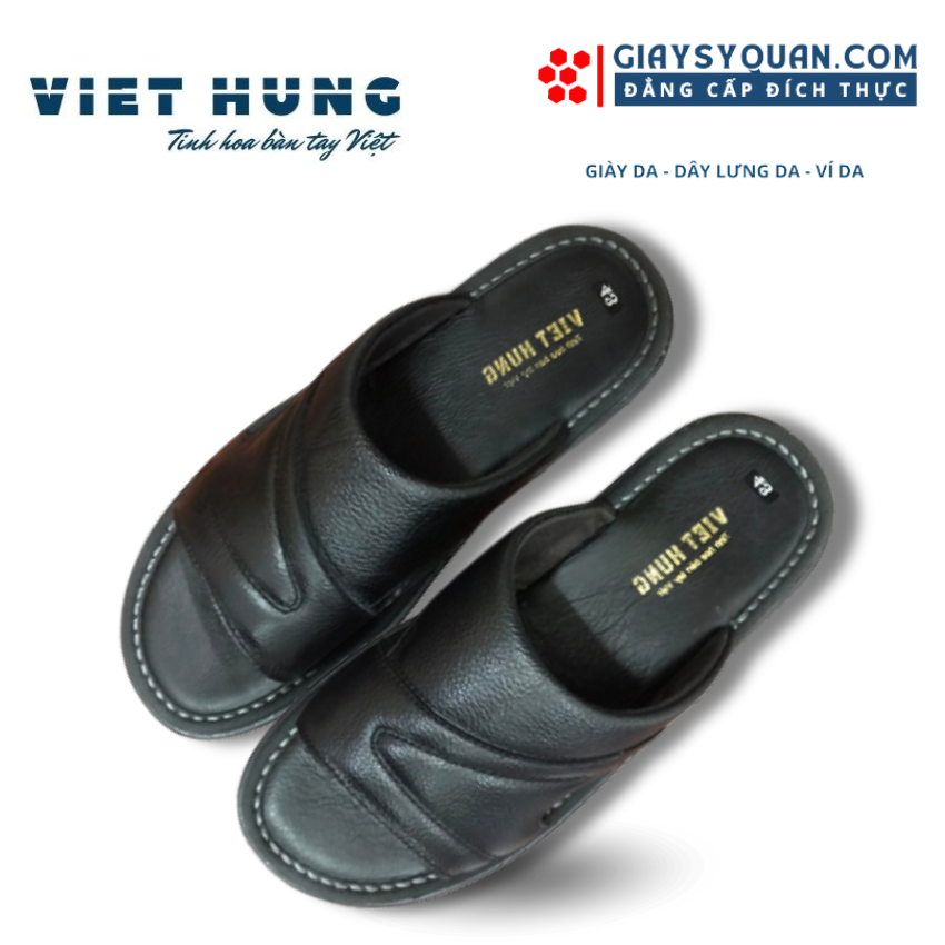 Dép Da Nam Trung Niên Màu Đen Chất Liệu Da Cao Cấp Đường May Chắc Chắn