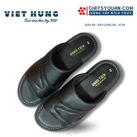 Dép Da Nam Trung Niên Màu Đen Chất Liệu Da Cao Cấp Đường May Chắc Chắn