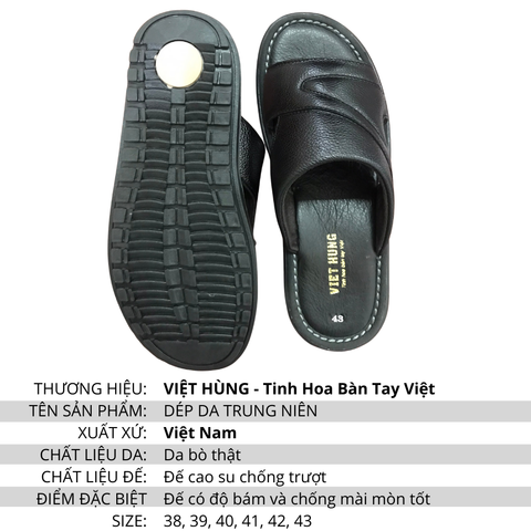 Dép Da Nam Trung Niên Màu Đen Chất Liệu Da Cao Cấp Đường May Chắc Chắn