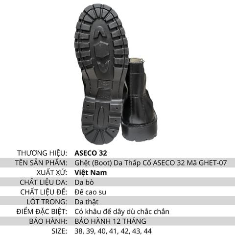 Ghệt (Boot) Da Thấp Cổ ASECO 32 Mã GHET-07