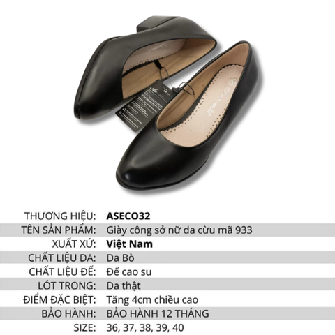 Giày Công Sở Nữ, Giày Đồng Phục Nhân Viên Nữ 933 Đế Cao 4cm