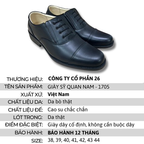 Giày Da Nam 1705 ( Kiểu Giày Sĩ Quan Cấp Tá Công Ty Cổ Phần 26 ̣ )