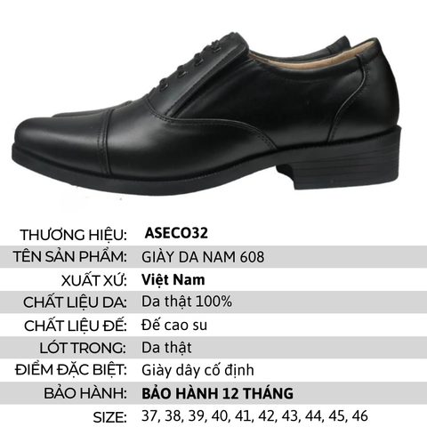 Giày Da Nam Aseco 32 Mã 608 Có Size Ngoại Cỡ 45-46