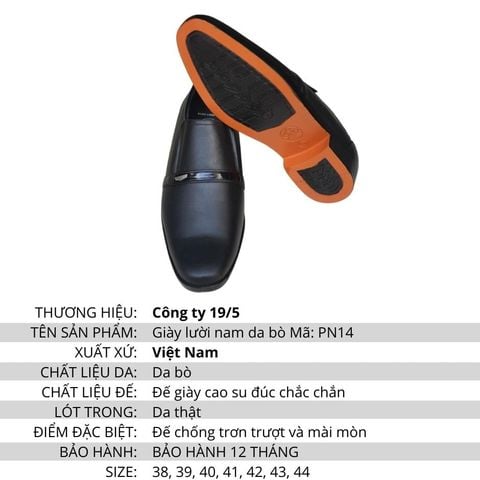 GIÀY LƯỜI NAM DA BÒ PN 14 - CÔNG TY 19/5 BCA