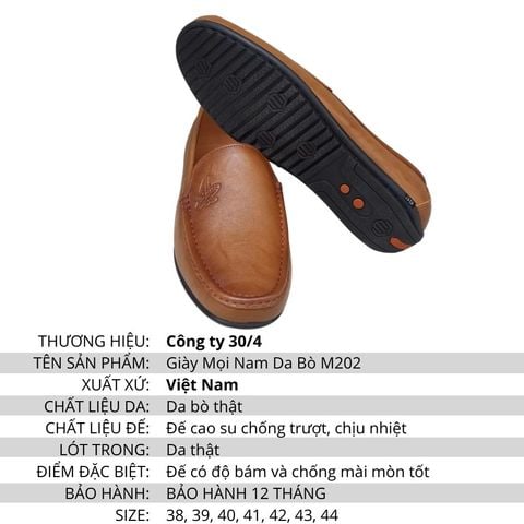 Giày Mọi Nam Da Thật 100% - Đế Cao Su Đi Êm M202