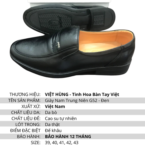 Giày Da Nam Trung Niên Da Bò Nguyên Tấm G52- Đen
