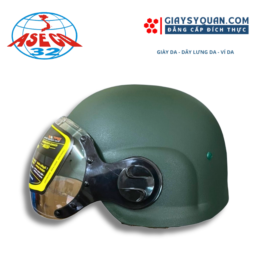Mũ Bảo Hiểm Màu Xanh Quân Đội Có Kính Chắn Gió Thiết Kế Vòng Tăng Kích Cỡ Phù Hợp Nhiều Cỡ Đầu