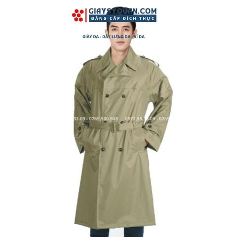 Áo mưa măng tô màu vàng oliu Công ty 26- áo mưa chất liệu bền chóng nước chống rét 3 size bộ 3 món
