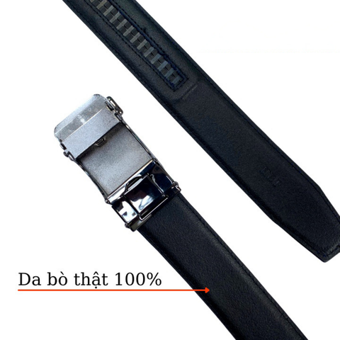 Thắt Lưng Nam Da Bò Thật Màu Đen, Khoá Tự Động Nhiều Mặt Lựa Chọn