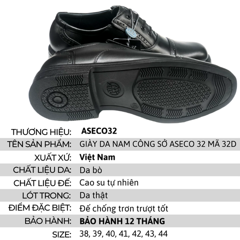 GIÀY DA NAM CÔNG SỞ ASECO 32 MÃ 32D ( Kiểu Giày Da Cấp Tá )