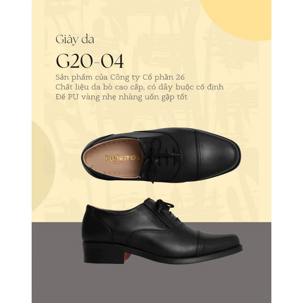 Giày Da G20-04 Chính Hãng Công ty Cổ phần 26 - Kiểu Giày Sĩ Quan Cấp Tá Đế Cam