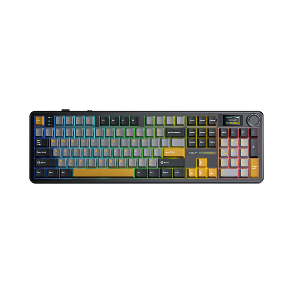 Bàn Phím Cơ Không Dây - Aula F108 Pro / Đen + Xám Vàng / Reaper switch