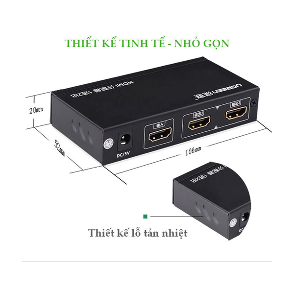 Bộ chia cổng HDMI 1 ra 2 Hỗ trợ Full HD Ugreen 40201