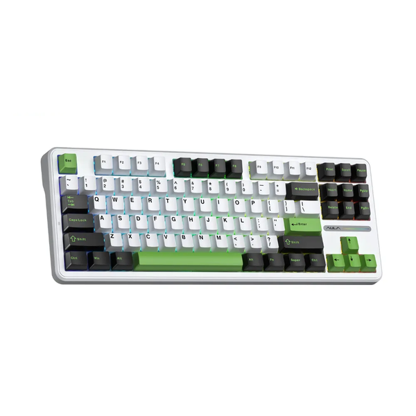Bàn Phím Cơ Không Dây- AULA F87 White Green / 3 Mode / Grey Wood V3 Switch